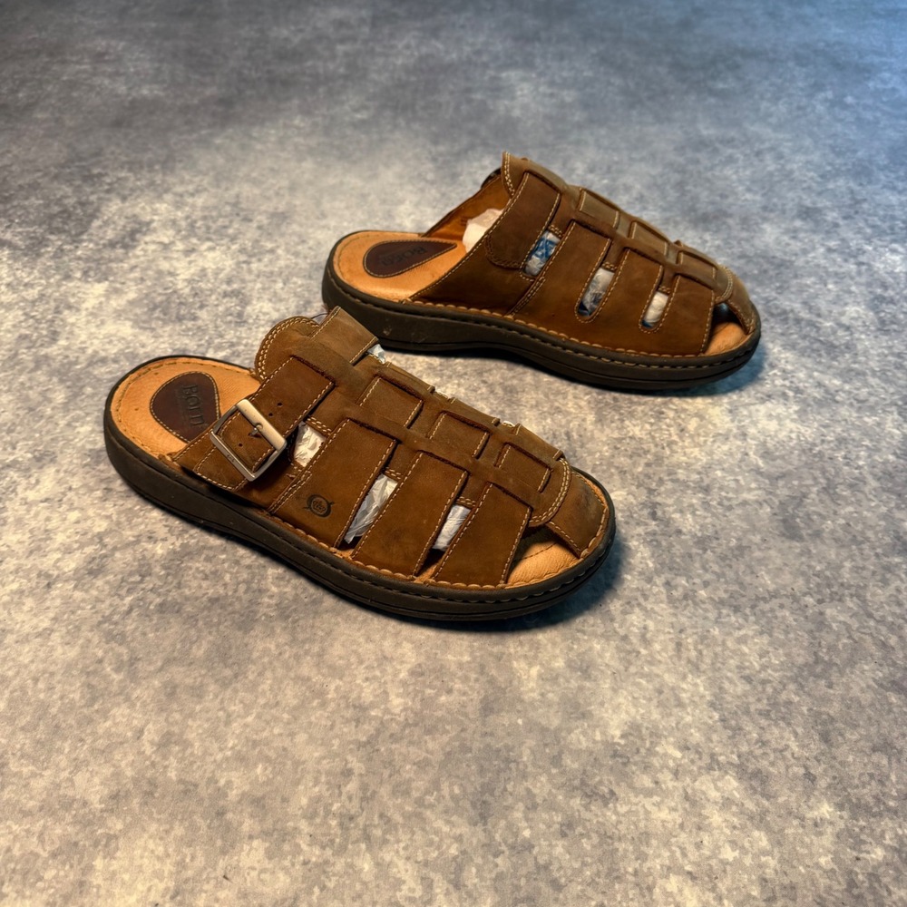 Born Mens Brown Leather Fisherman Slide Sandals Buckle Open Toe 9 M B1378 C3 Vtg